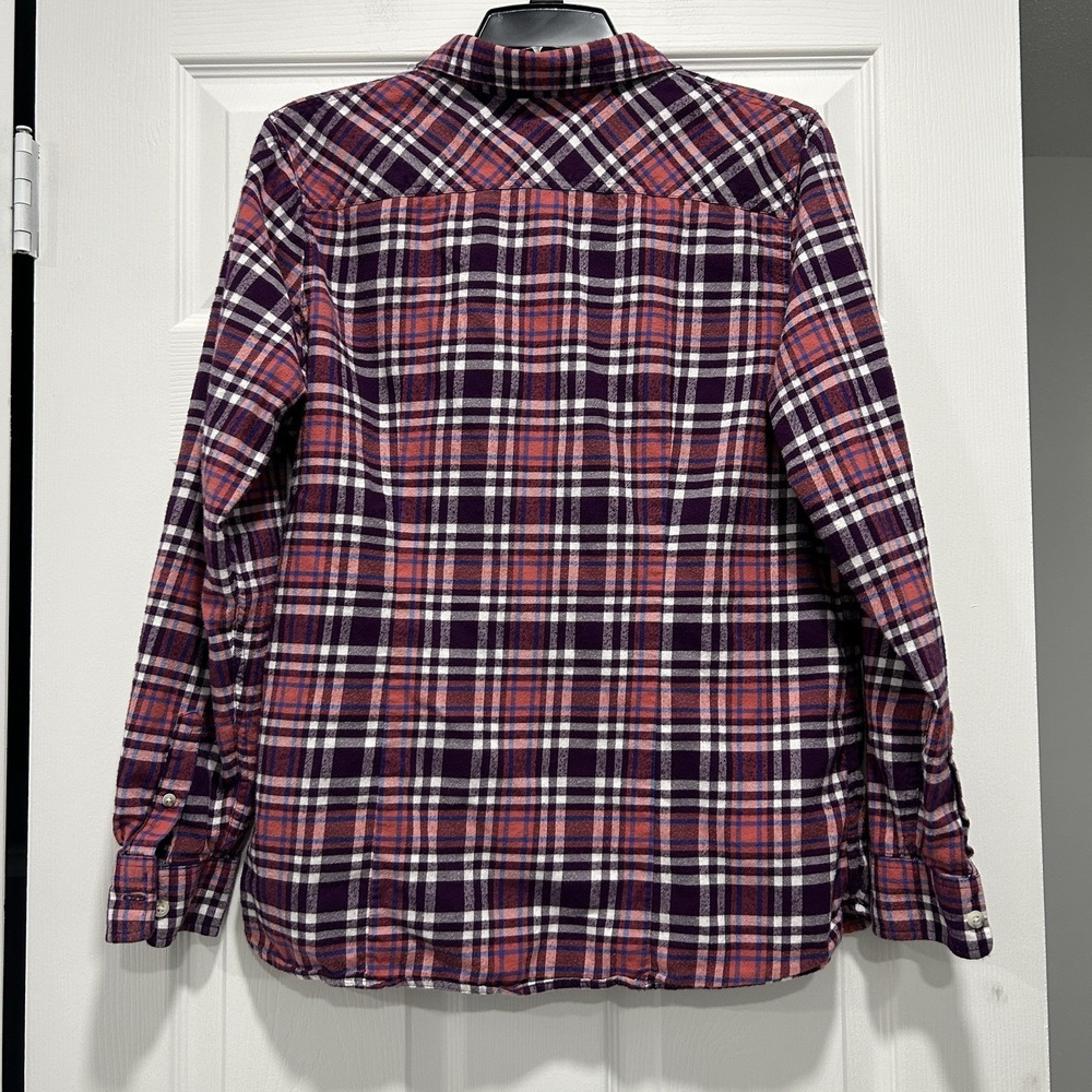 LL Bean‎ Shirt Women's Size Medium Maroon Coral Plaid Button Up 100% Cotton - Picture 5 of 8